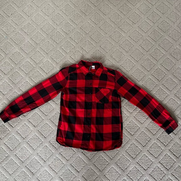 Youth red and black plaid button up - Picture 1 of 4